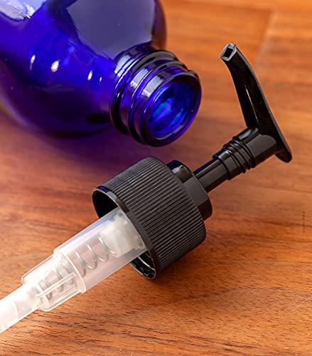 JUVITUS JUVITUS 8 oz Cobalt Blue Boston Round Glass Bottles with Black Lotion Pump (4 pack) + Travel Foamer Bottle