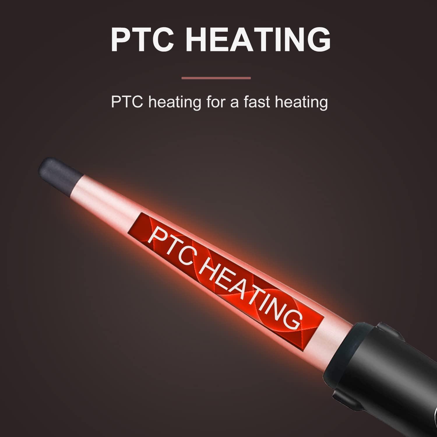 JAETON Curling Wand Iron, 1.25 Inch Tapered Curling Wand Large Ceramic Barrel for Natural Curls, Adjustable Temperature, Includes Glove