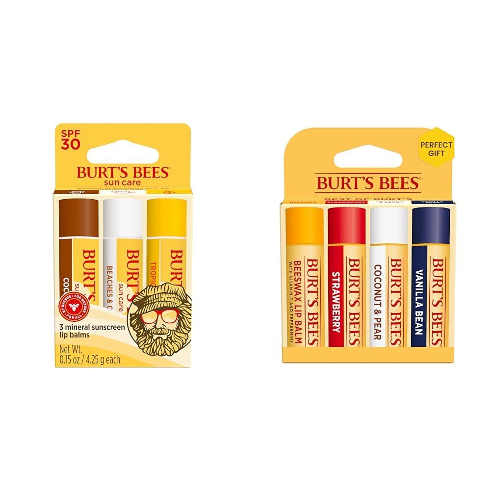Burt\'s Bees Burt\'s Bees SPF 30 Lip Balm Gift Set with Island Getaway, Strawberry, Coconut and Vanilla Bean Flavors, 7 Tubes