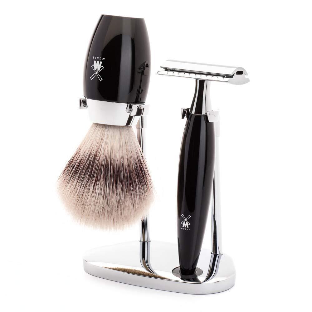 M MÜHLE MÜHLE KOSMO Black 3-piece Silvertip Fibre Safety Razor Shaving Set