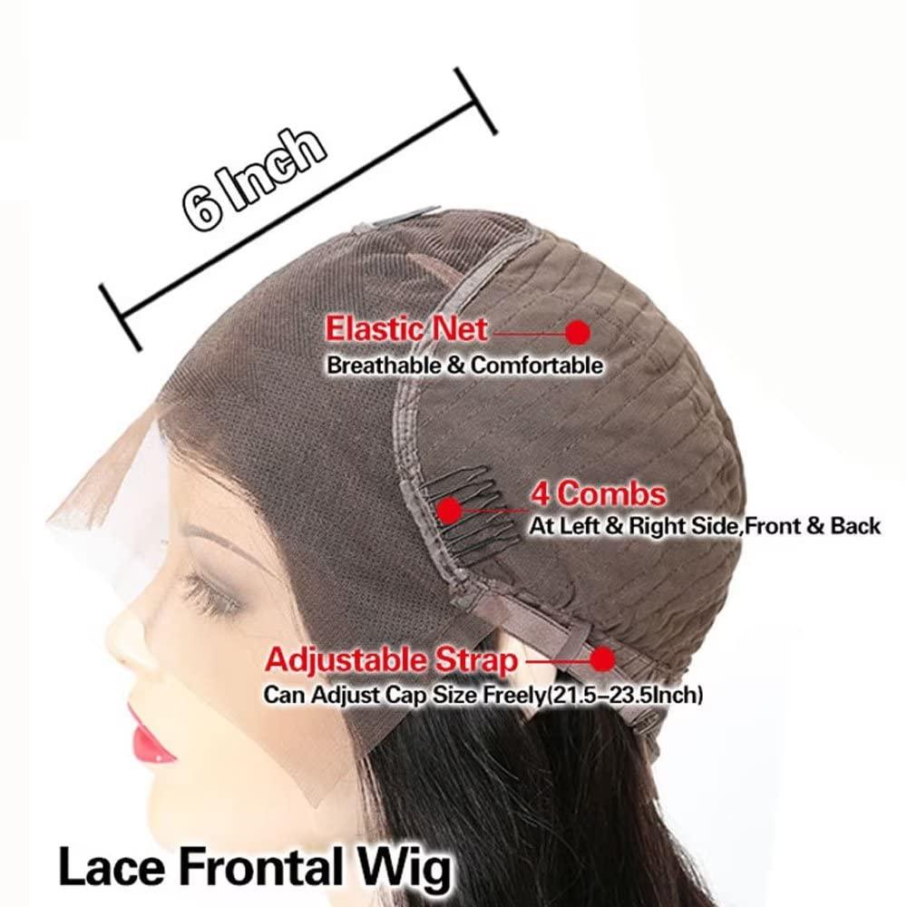 oulaer Brazilain Kinky Straight Human Hair Wigs For Black Women 13x6 Yaki Straight HD Transparent Lace Front Human Hair Wig Glueless Natural Hairline Pre Plucked Short Bob Wig 150% Density 8Inch