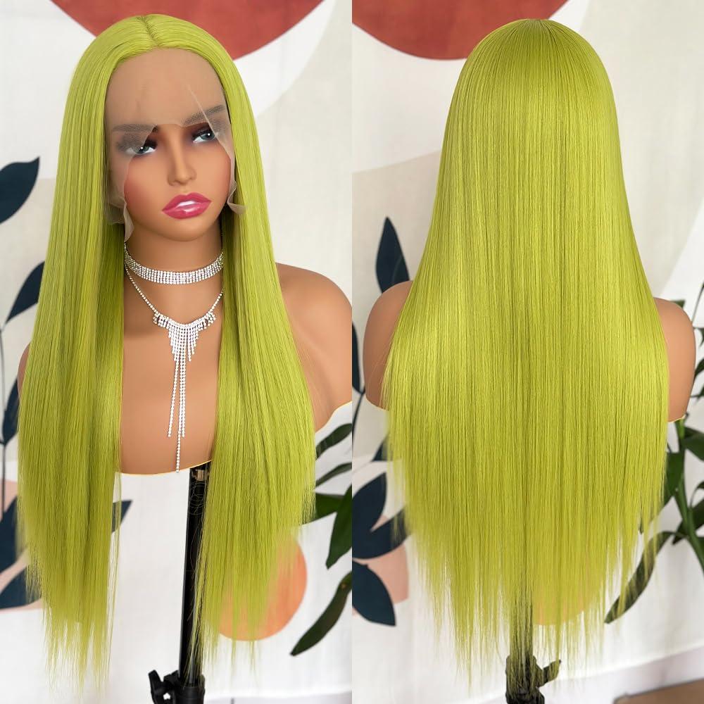 Itimay Itimay Green Hair Lace Front Wig Long Straight Wig Natural Hair Heat Resistant Fiber Hair Synthetic Lace Front Wigs for Fashion Women