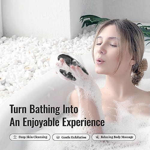 Ithyes Ithyes Silicone Body Scrubber Exfoliating Body Brush for Men Women Lathers Well Easy to Clean More Hygienic Than Loofah Shower Scrubber Face Scrubber for Sensitive Skin 1 Pack (Black)