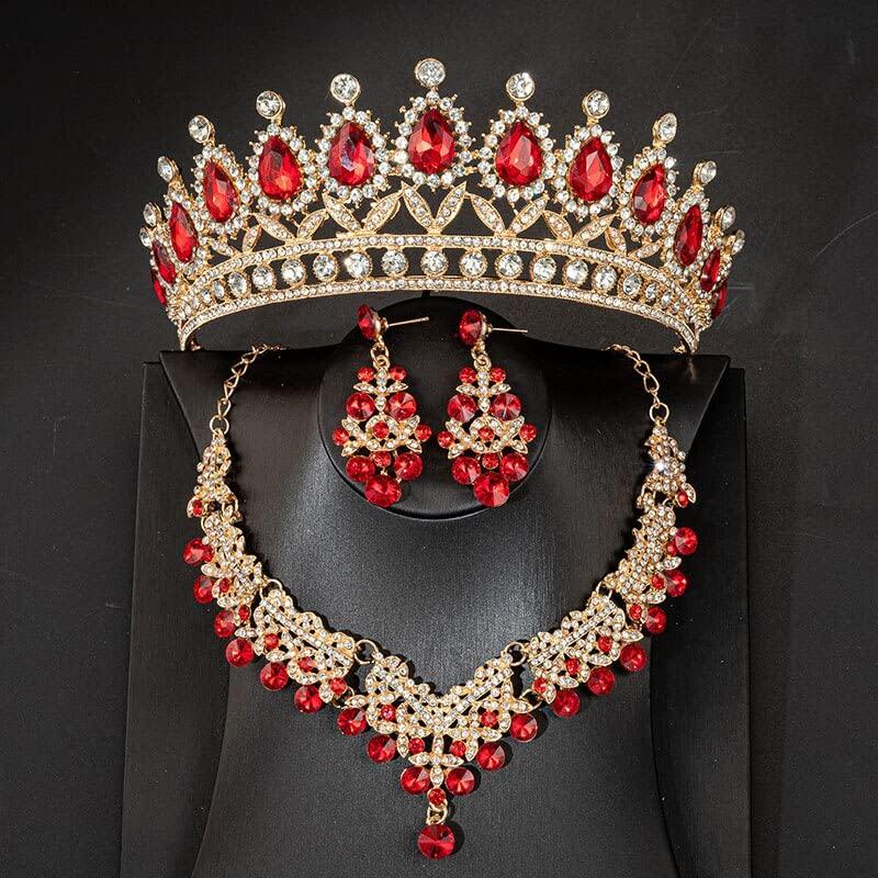 ZIFENGXUAN ZIFENGXUAN Ladies Crown Tiara for Women Crystal Headdress Costume Party Hair Accessories Tiara Crown Earring Necklace Wedding Pageant Jewelry Accessory (Hx026 Blue 3pcs)