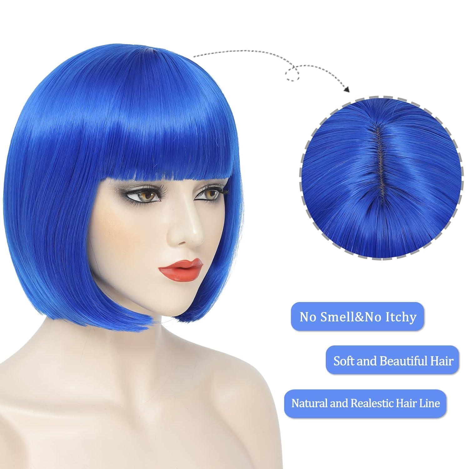 DOPI DOPI Economy Blue Bob Halloween Costume Wig, for Adult