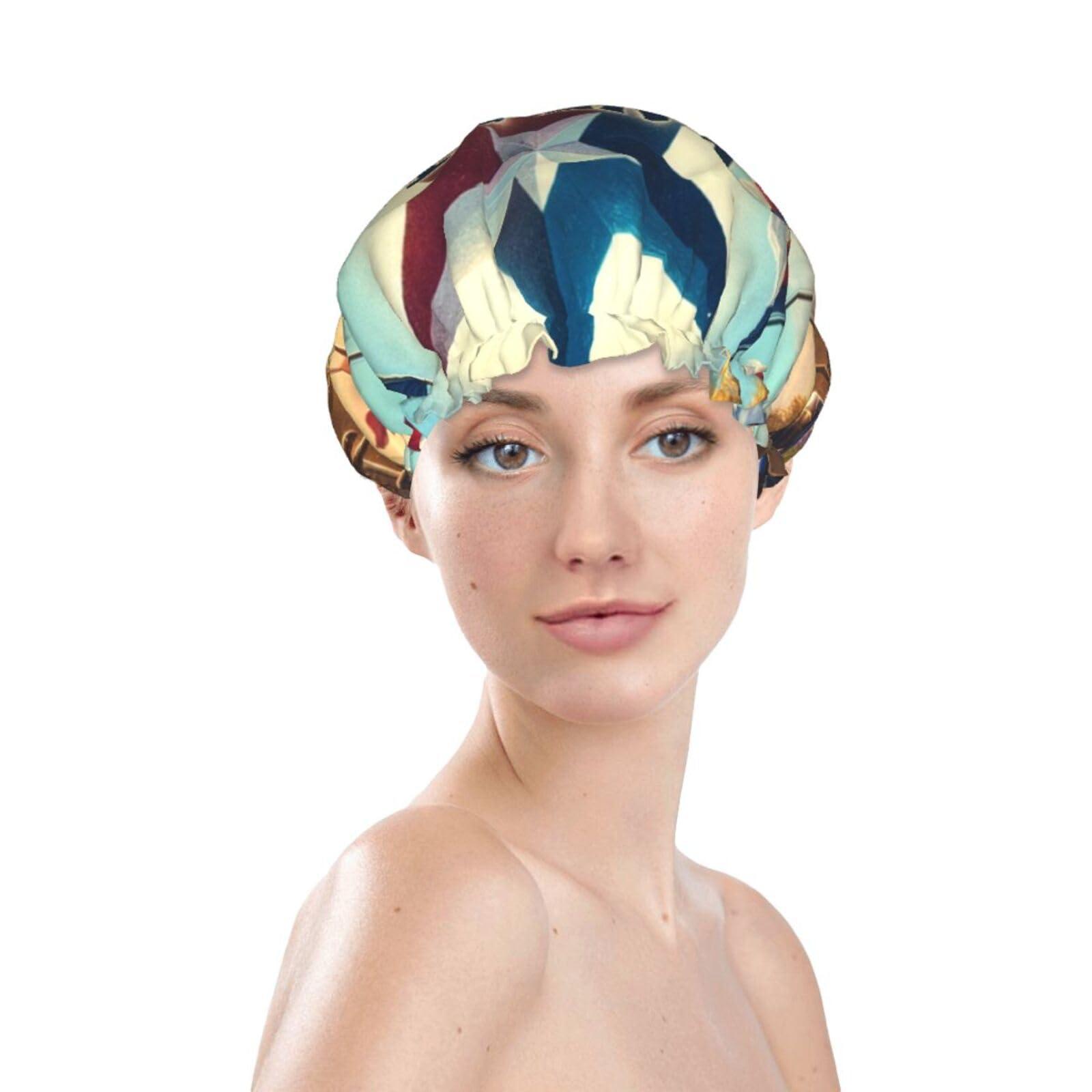 Augenstern Women Reusable Shower Cap Texas-Pride-Star Double Layers Waterproof Elastic Band Bath Hair Hat Stretch Hem Hair Hat