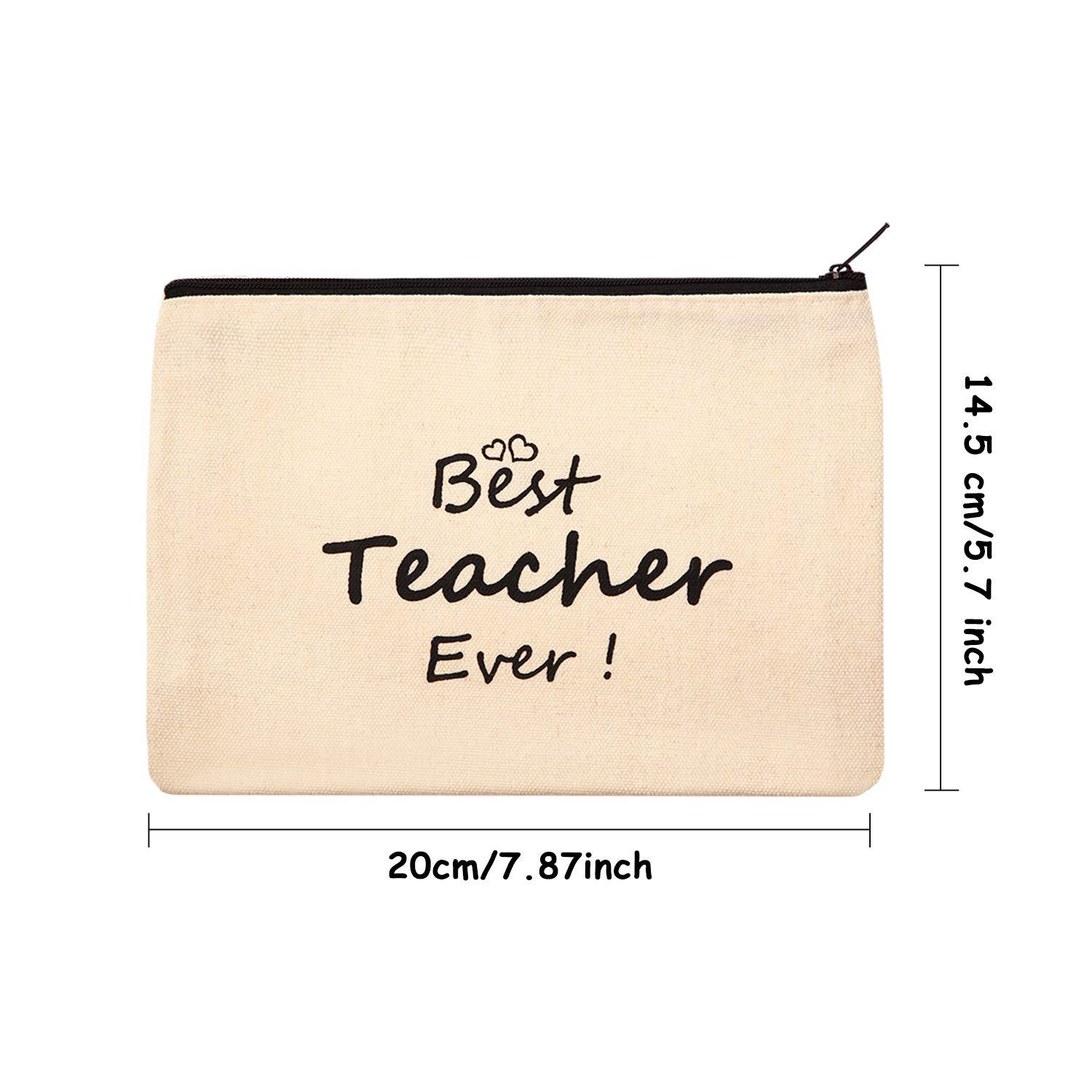Frienda Frienda 12 Pieces Teacher Makeup Pouch Canvas Cosmestic Bag with Zipper Cosmetic Purse Travel Toiletry Case for Teacher Appreciation Gift (Heart Pattern)