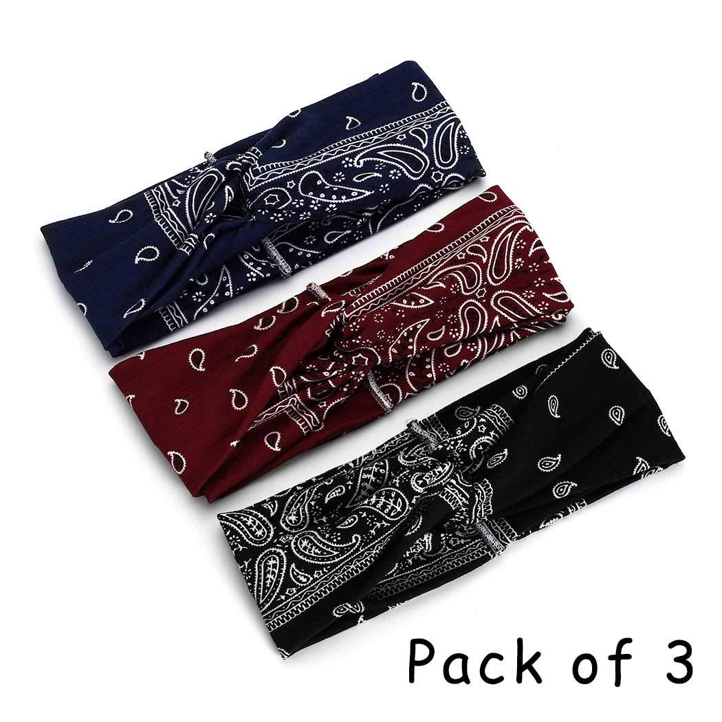 Catery Catery Boho Cloth Headbands Yoga Wide Hair Bands Knot Elastic Hair Wraps for Women(Pack of 3)