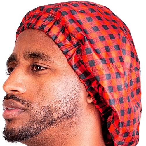 HAIRSOME 2 Premium Men Shower Cap For Dreadlocks, Braids, Curls, Locs, Curly Hair. Large, Double-Sided, Waterproof, Reusable shower cap for mens hair. Terry cloth lined, elevated, sleek looking shower caps
