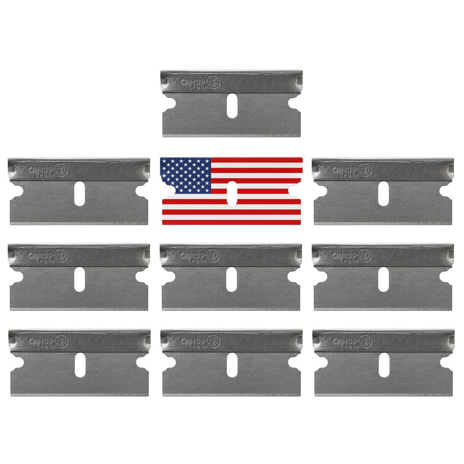 CANOPUS CANOPUS Single Edge Industrial Razor Blades, Safety Straight Edge Razor, 100% Made in USA, Box & Carton Cutter Replacement Blades, Glass and Paint Scraper Razor Blades (10 Pieces)