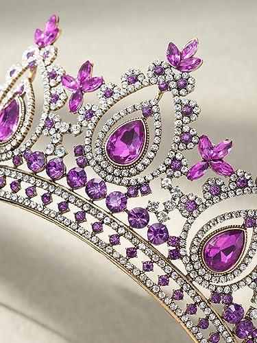 SWEETV SWEETV Queen Crowns for Women Purple Princess Tiara Quinceanera Pageant Crown Diadem Crystal Headpiece for Birthday Prom