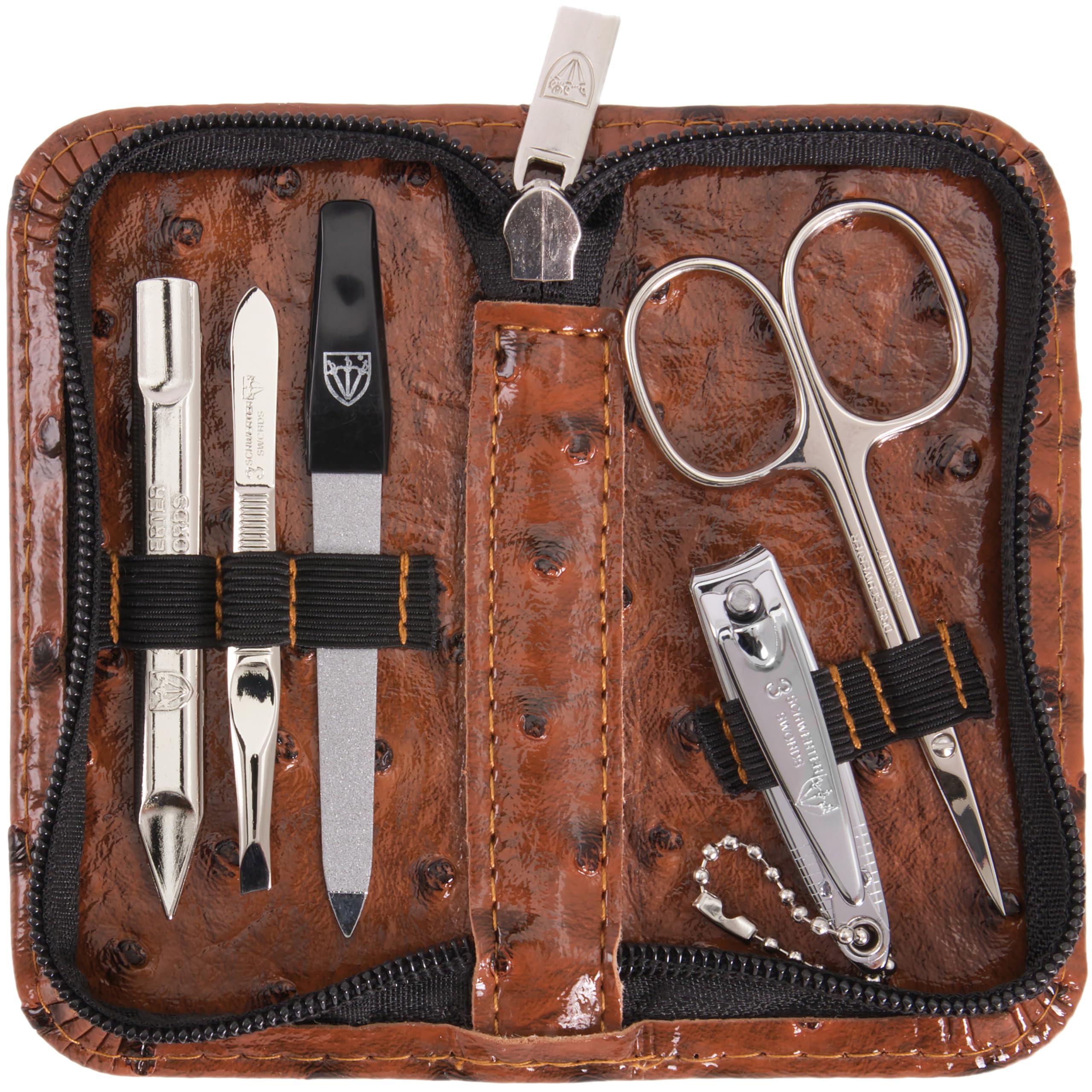 3 Swords Germany 3 Swords Germany - brand quality 5 piece manicure pedicure grooming kit set with synthetic leather case ostrich cognac - Made in Germany
