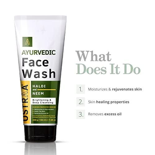 Ustraa Ustraa Ayurvedic Haldi & Neem Face Wash -200g, Brightening & Deep Cleansing, No Sulphate, No Paraben