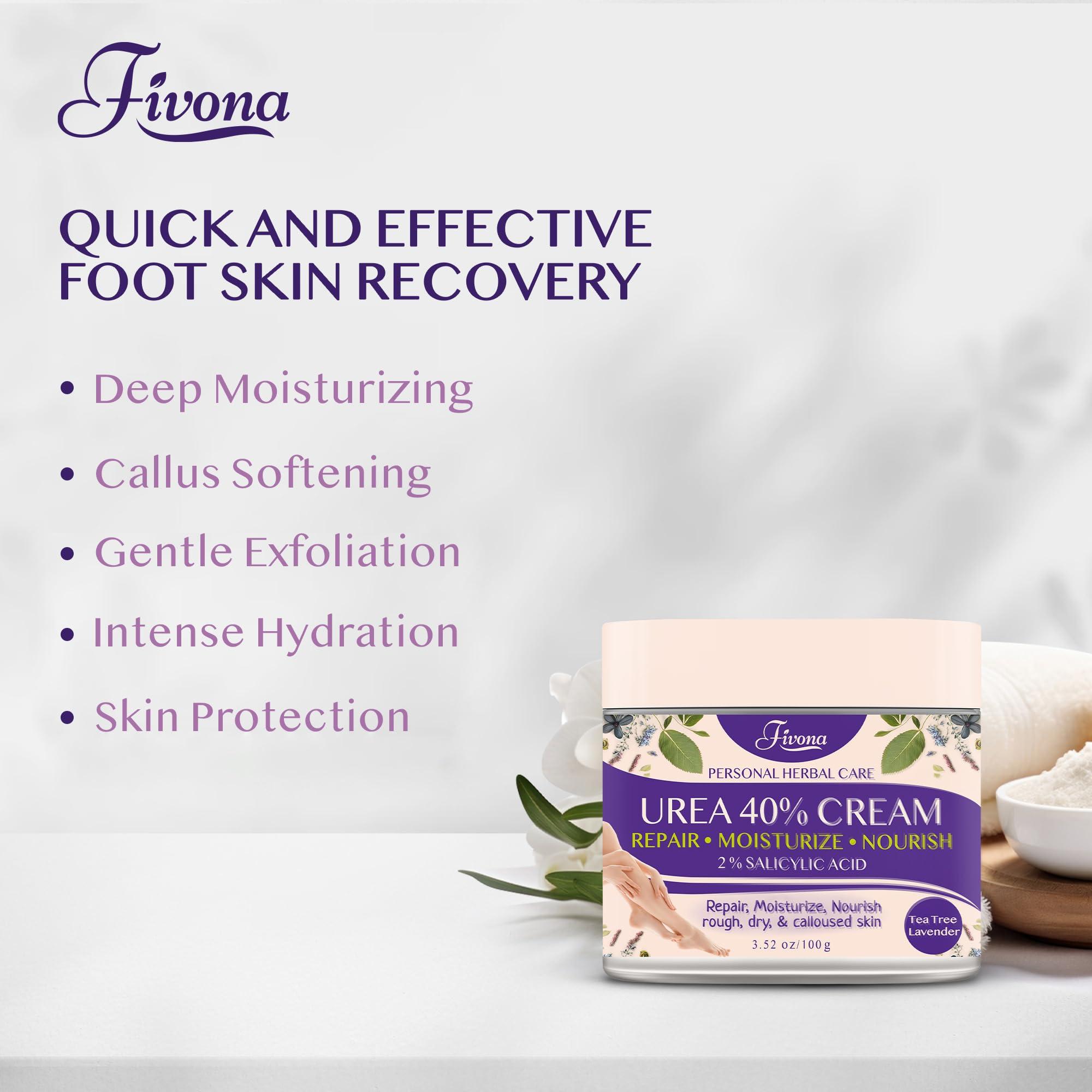 FIVONA FIVONA 40% Urea Cream with 2% Salicylic Acid - Foot Cream with Tea Tree and Lavender Extracts Foot Lotion for Dry Cracked Heels, Dead Skin & Callus Remover, Feet Moisturizer Repair Cream