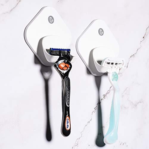 Triwol 2 Pack Razor Holder for Shower Wall, Shower Hook for Razor, Self Adhesive Razor Holder Hanger Stronger than Suction Cup Razor Holder, Rigid Plastic Shower Razor Holder for Men and Women