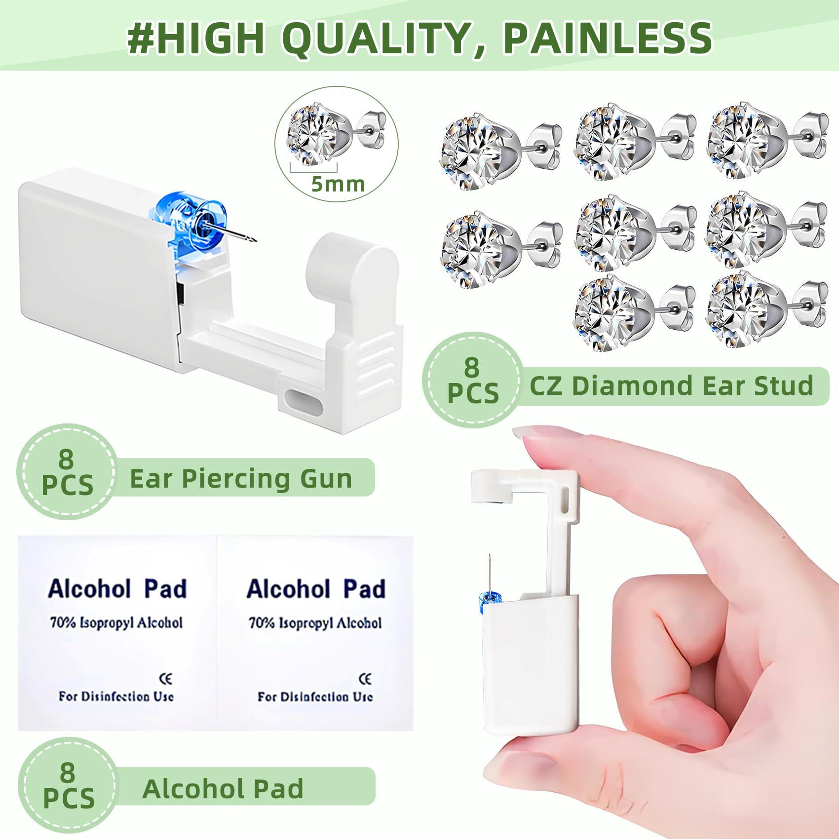 Novopiercing 24 Pcs Ear Piercing Kit Disposable Ear Piercing Gun Kit with 8 Pcs Self Piercing Gun and 8 Pcs Earrings Stud 8 Pcs Cleaning Pads