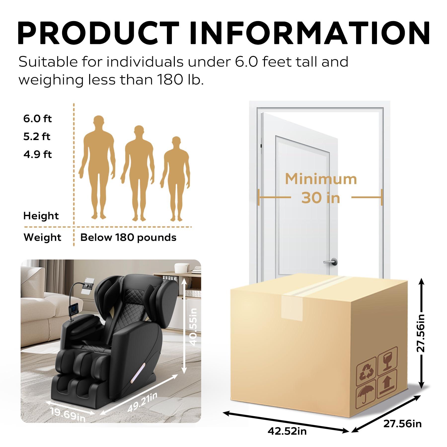 GDFStudio GDFStudio Massage Chair Full Body,Zero Gravity Recliner,2025 Massage Recliner Chair Whit 8 Modes - Foot Relief,Airbag Massage,Bluetooth Audio Connectivity,Waist Heating,Black 53 * 27 * 41"