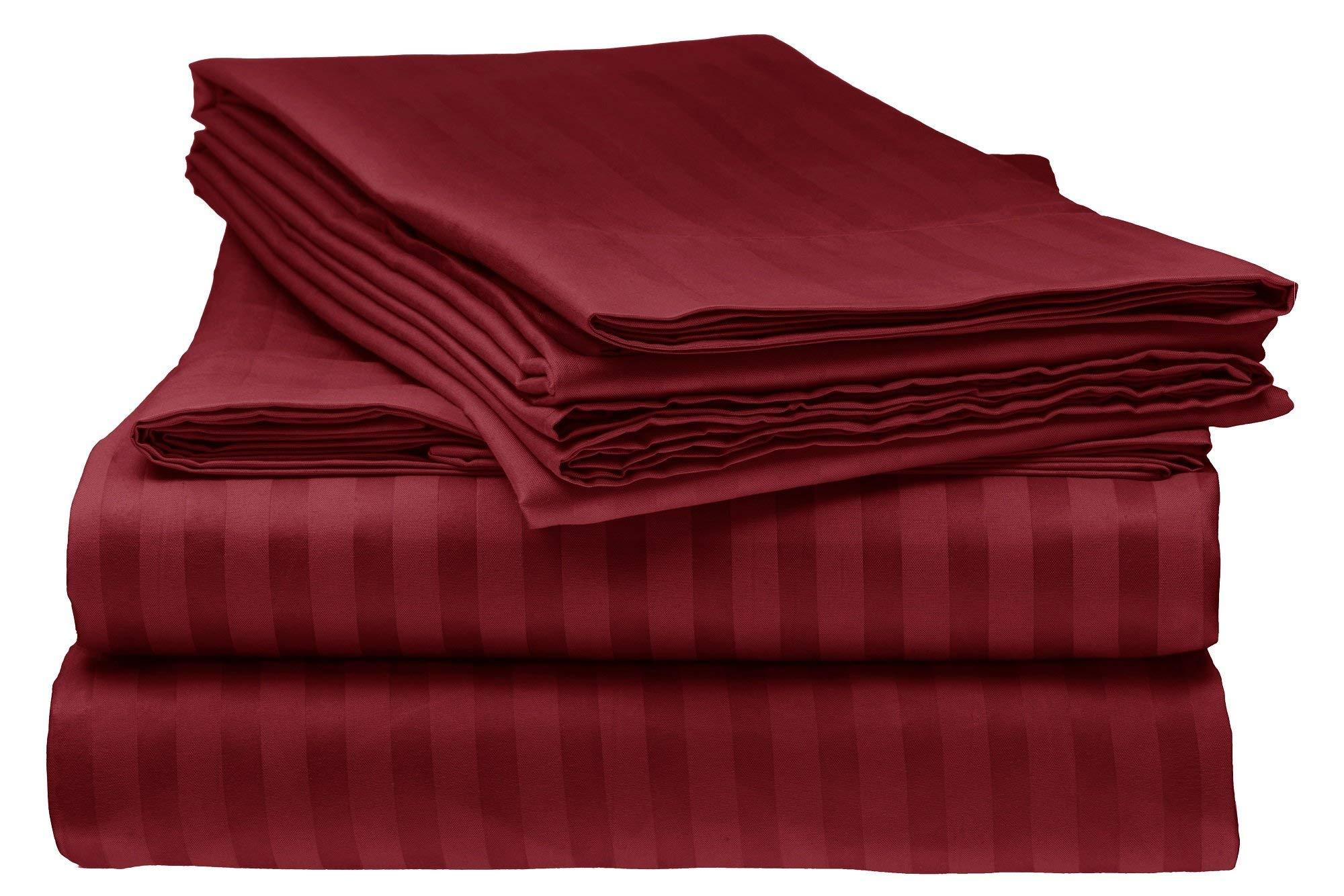 Myrtle Collection Luxury 1500-TC Heavy Egyptian Cotton 3-Piece Massage Table Spa Sheet Set Cotton Facial Bed Cover - Includes Flat and Fitted Sheets with Face Cradle Cover ( Burgundy Color, Stripe Pattern )