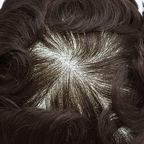 Dr hair Toupee For Men Q6 Lace Front Hair Pieces Unprocessed Virgin Human Hair System For Men Bleached Knots And Natural Hairline Mens Toupee Hair Unit, 7x9, 3.0 Ounce