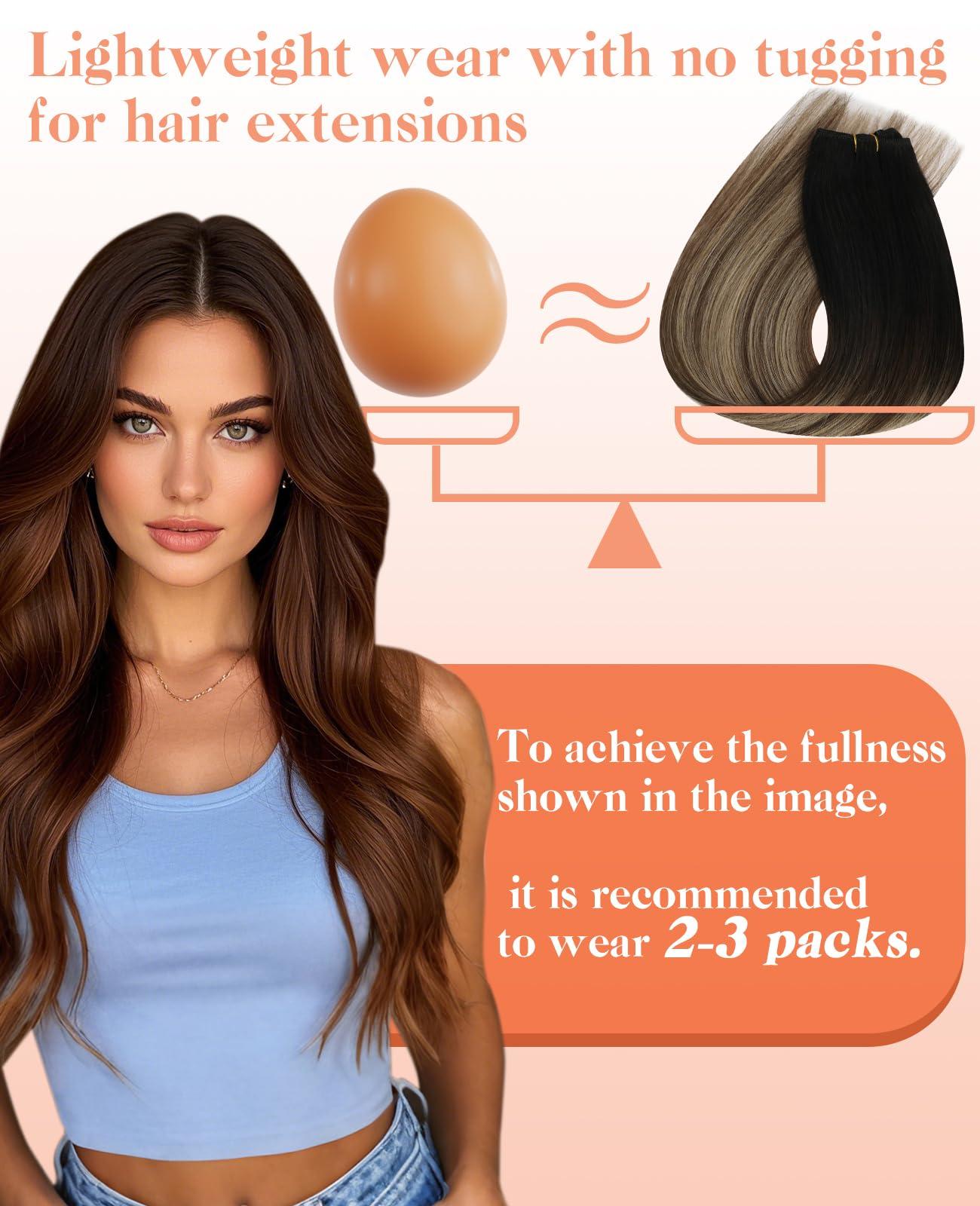 Sunny Hair Sunny Hair Beaded Weft Hair Extensions Human Hair 50G Micro Bead Weft Hair Extensions Real Human Hair Straight Weft Hair Extensions Easy Weft Natural Black to Dark Brown with Caramel Blonde 18inch