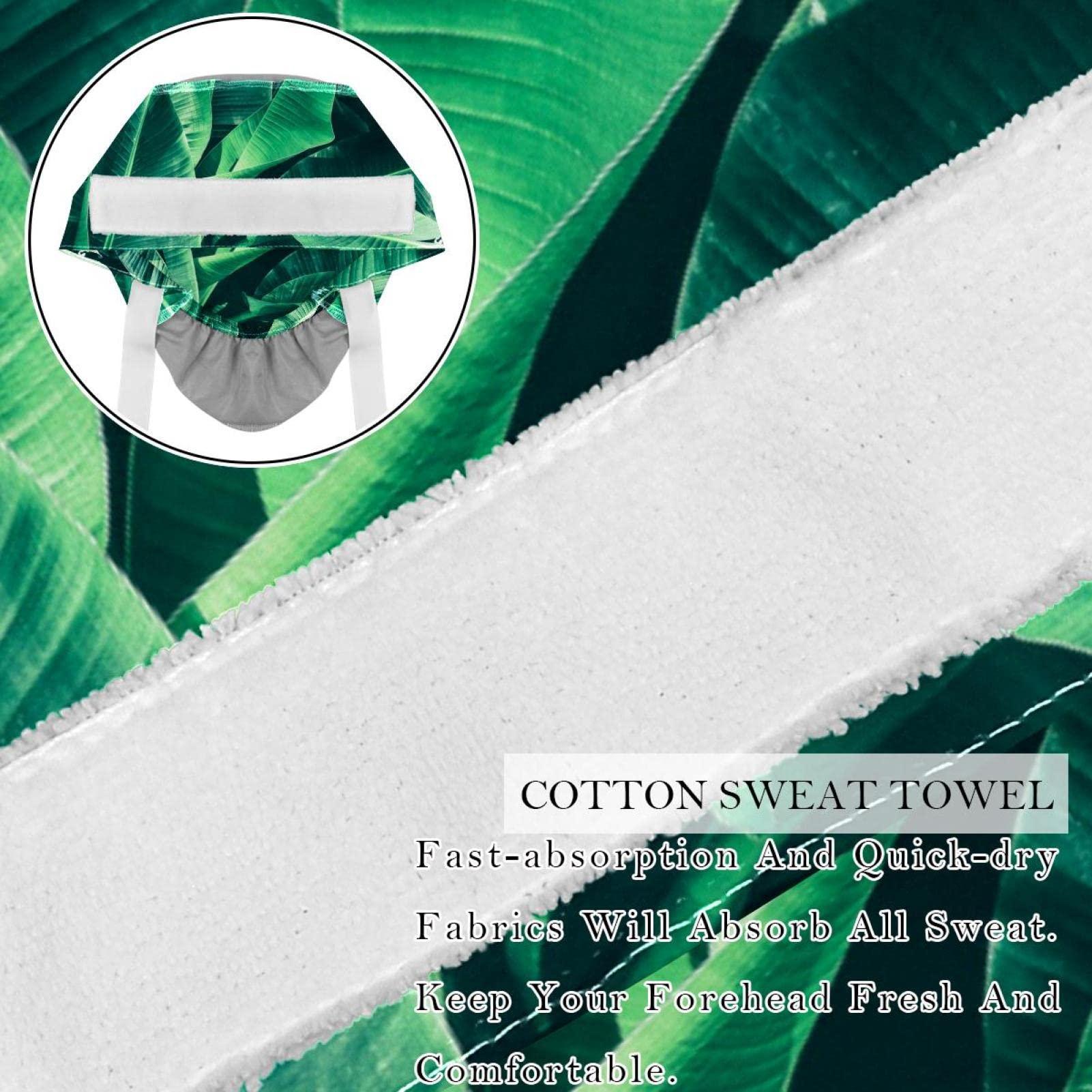 Lyetny Tropical Banana Leaf Scrub Caps Hats Women Bouffant Working Hat Ponytail Holder for Women Long Hair Covers 2PCS