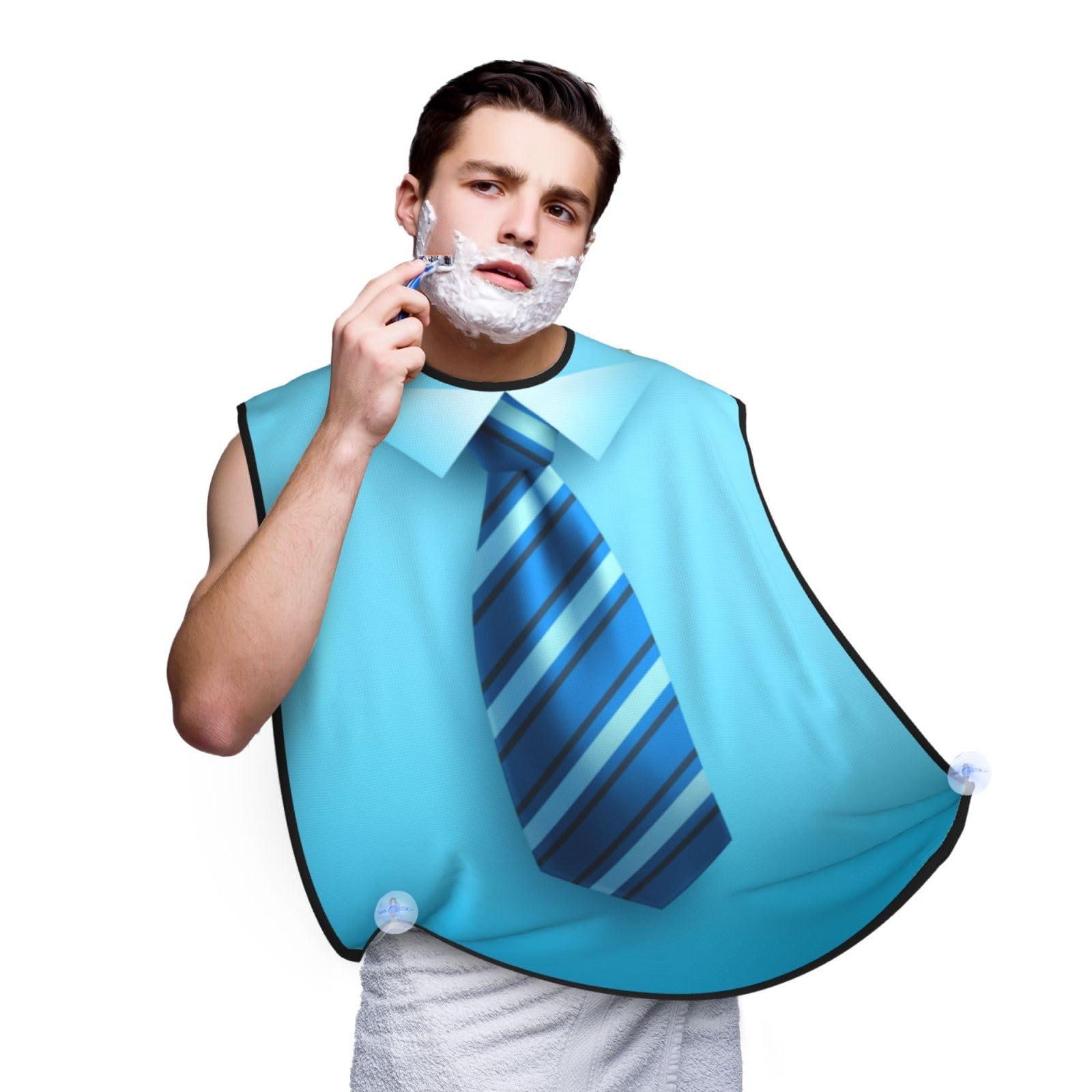 Athjunss Athjunss Blue Tie Beard Bib Apron, Beard Hair Catcher For Men Shaving, Waterproof With Suction Cups