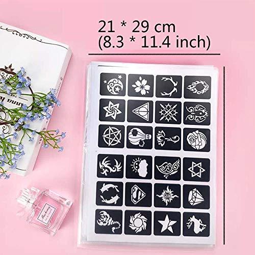 Jurxy Jurxy 20 Sheets Tattoo Stencil Kit Temporary Tattoo Templates Body Art Designs Self-Adhesive Reusable Tattoo Stickers Kit - Various Patterns for Adults Man Women Kids Teenager