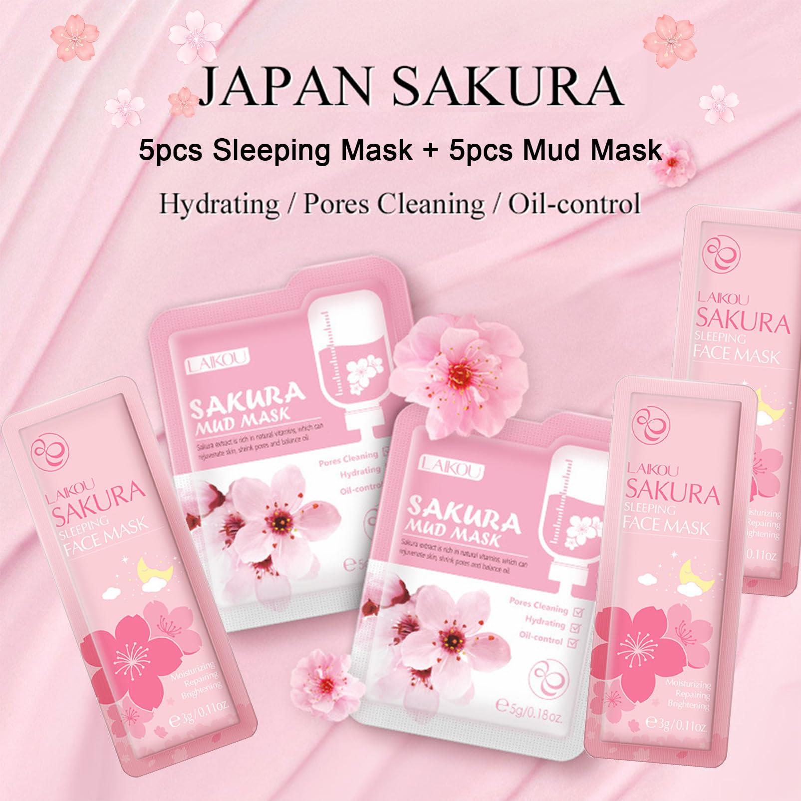 ISHERBIN Skincare Set for Teenage Girls, Japan-Sakura Skin Care Products Set, Skin Care Sets & Kits, Cleanser, Toner, Serum, Cream, Sleep Mask,Eye Mask,Mud Mask,Lip Mask Beauty Products Daily Face Care 24PCS