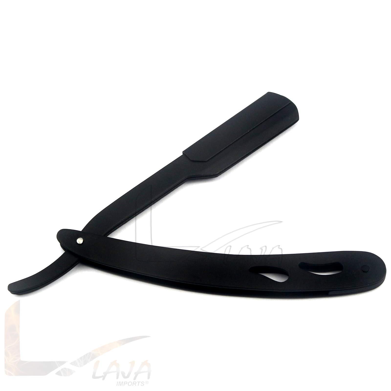 LAJA IMPORTS LAJA Imports Matte Black Straight Edge Razor With 100 Blades - Close Shaving Men's Manual Shaver Safety