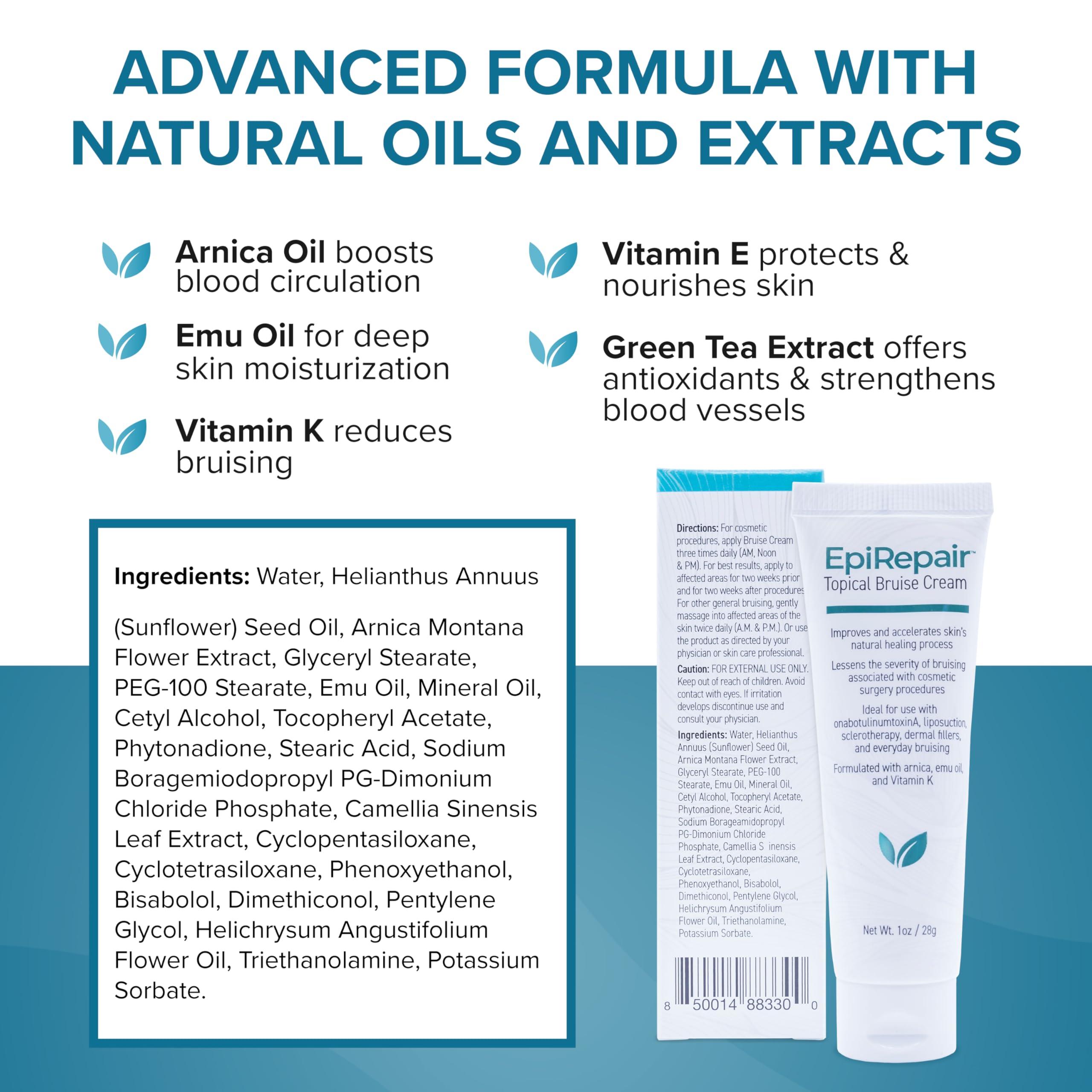 BIODERMIS EpiRepair Premium Bruise Cream - Formulated with Clinically Proven Arnica Oil & Vitamin K to Help Lessen & Remove Bruises in Cosmetic Surgery Procedures - Enhanced with Emu Oil, Vitamin E & Green Tea