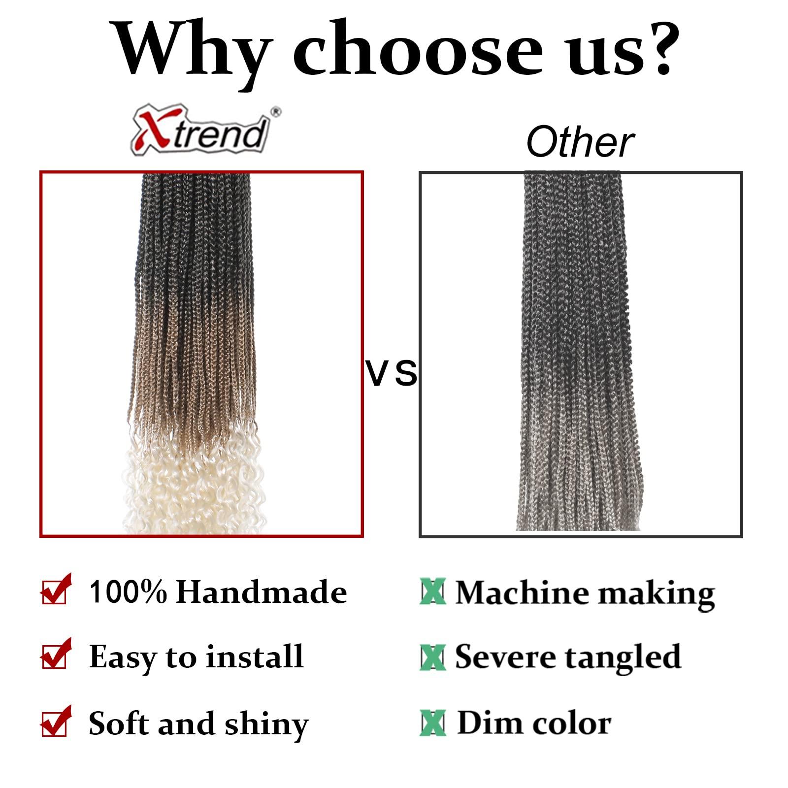 XTREND Xtrend 8 Packs 34 Inch Box Braids Crochet Hair Easy to Install Bohemian 3X Braid Pre-looped Knotless Curly Ends Jumbo Goddess Box Braids Hair Extensions for Women (12Strands/pack 1B27613)