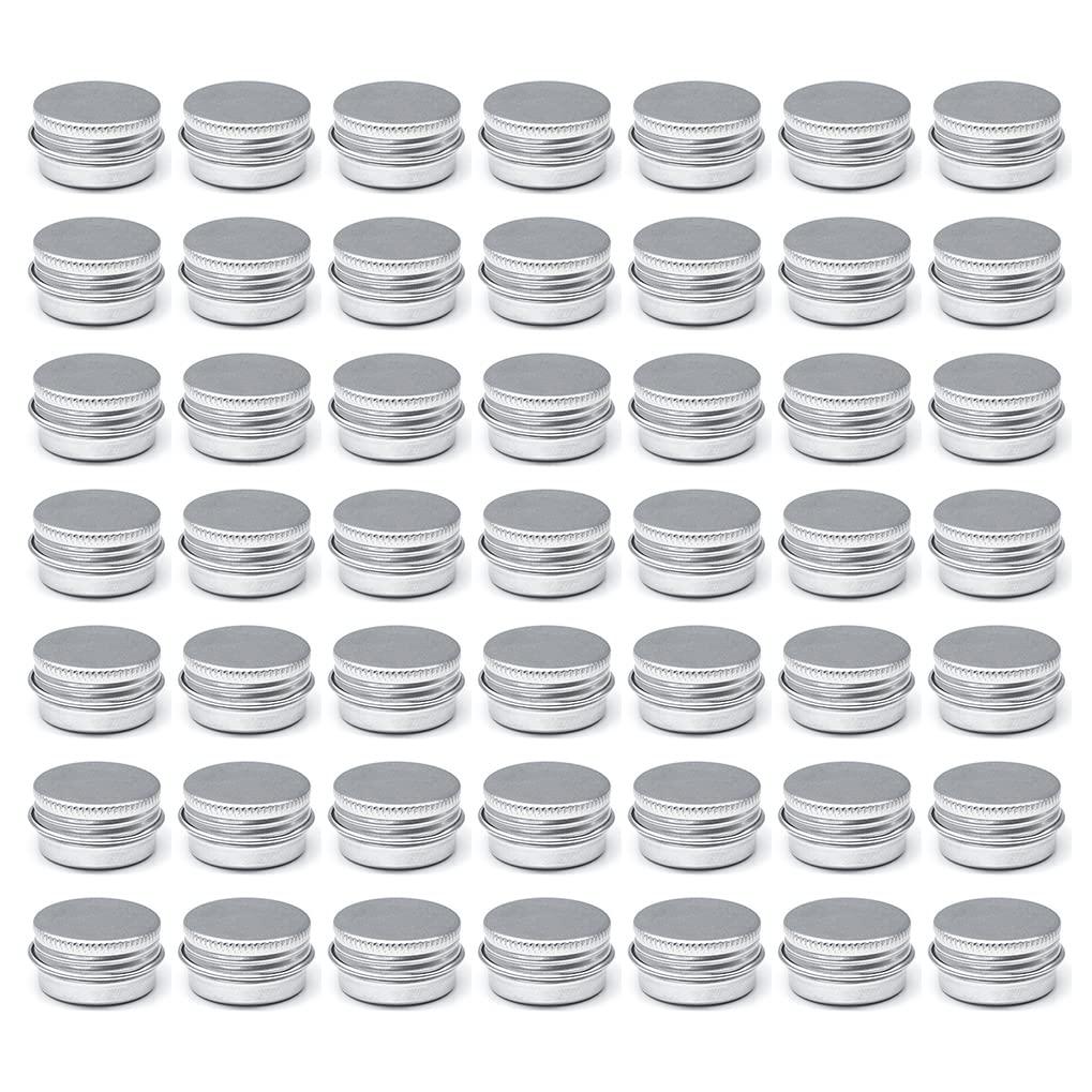 Generic LXLK 96 Pack 5ML Silver Aluminum Lip Balm Tins Cans Jars Empty Refillable Containers with Screw Lid Round Travel Storage Cosmetic Storage Bottle for Powder Candle Salve Spice Cream Anti-Leakage