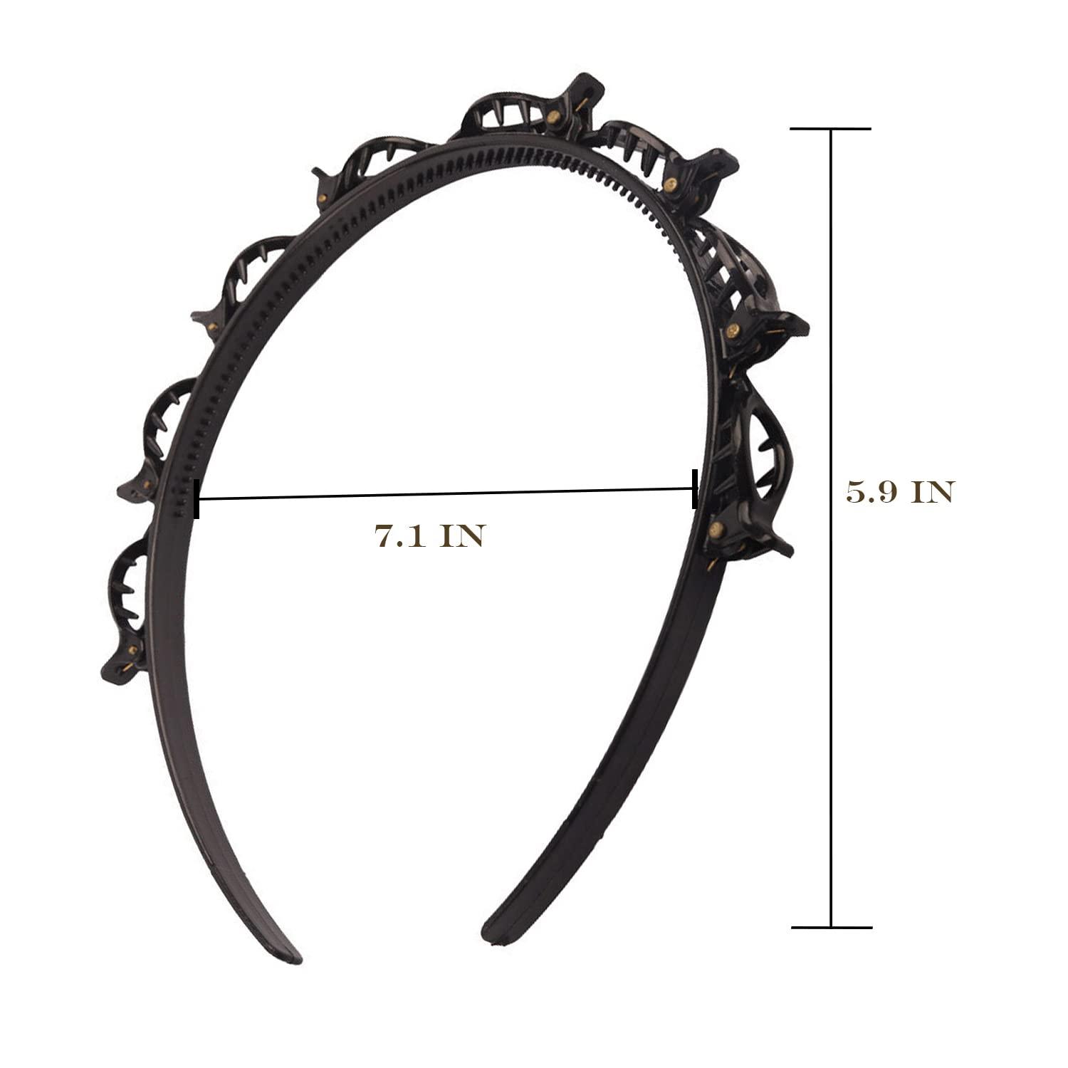 JASSINS JASSINS 2 Pcs Bangs Hairstyle Hairpin Headband, Professional Weave Bangs Clip, Toothed Headband Braid Tool, Women Girls Fashion Hair Accessories (Black and Brown)