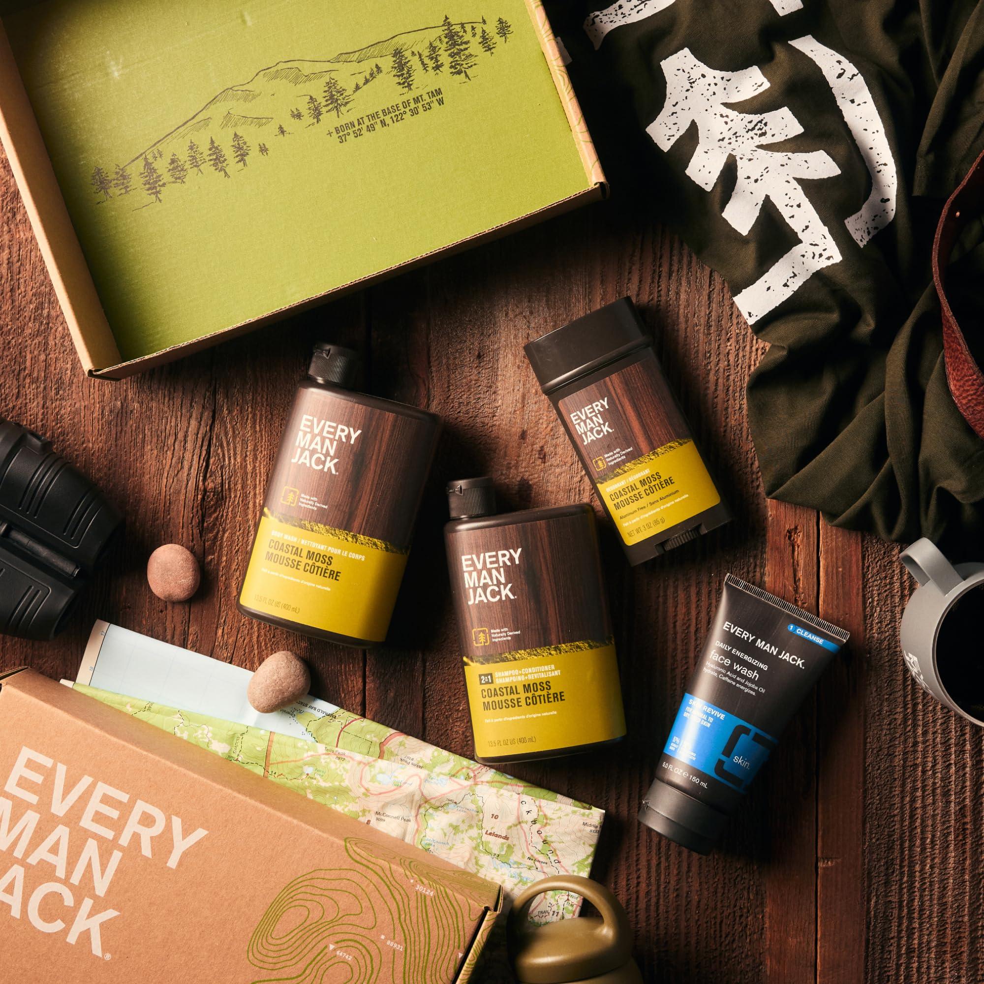 Every Man Jack Every Man Jack Mens Coastal Moss Bath and Body Gift Set with Clean Ingredients & A Vetiver and Spicy Citrus Scent - Round Out His Routine with Body Wash, 2-in-1 Shampoo, Deodorant & Face Wash