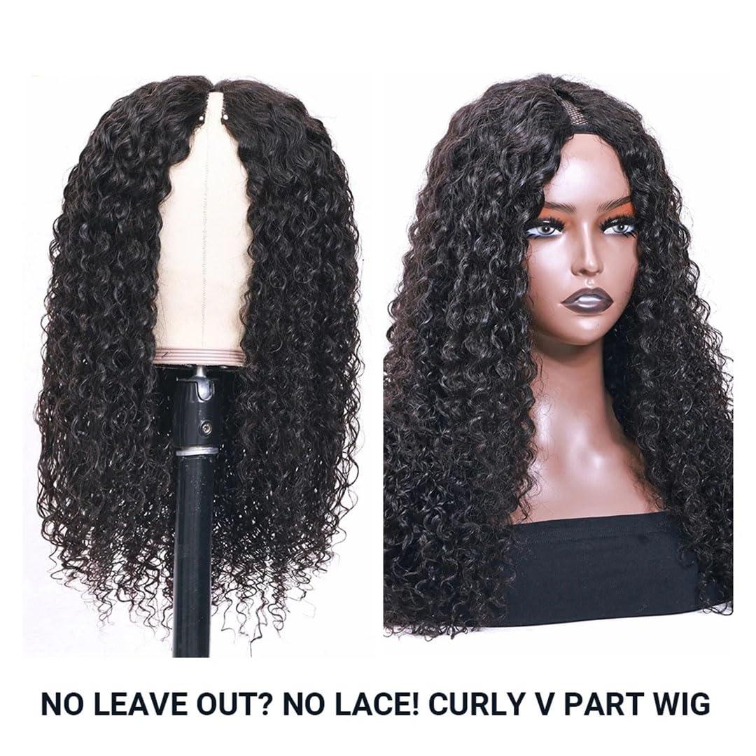 Generic Generic Curly Hair V Part Wig Human Hair V Part Human Hair Wigs Part Wig No Glue&Suit Your Natural Hair, 22 Inch