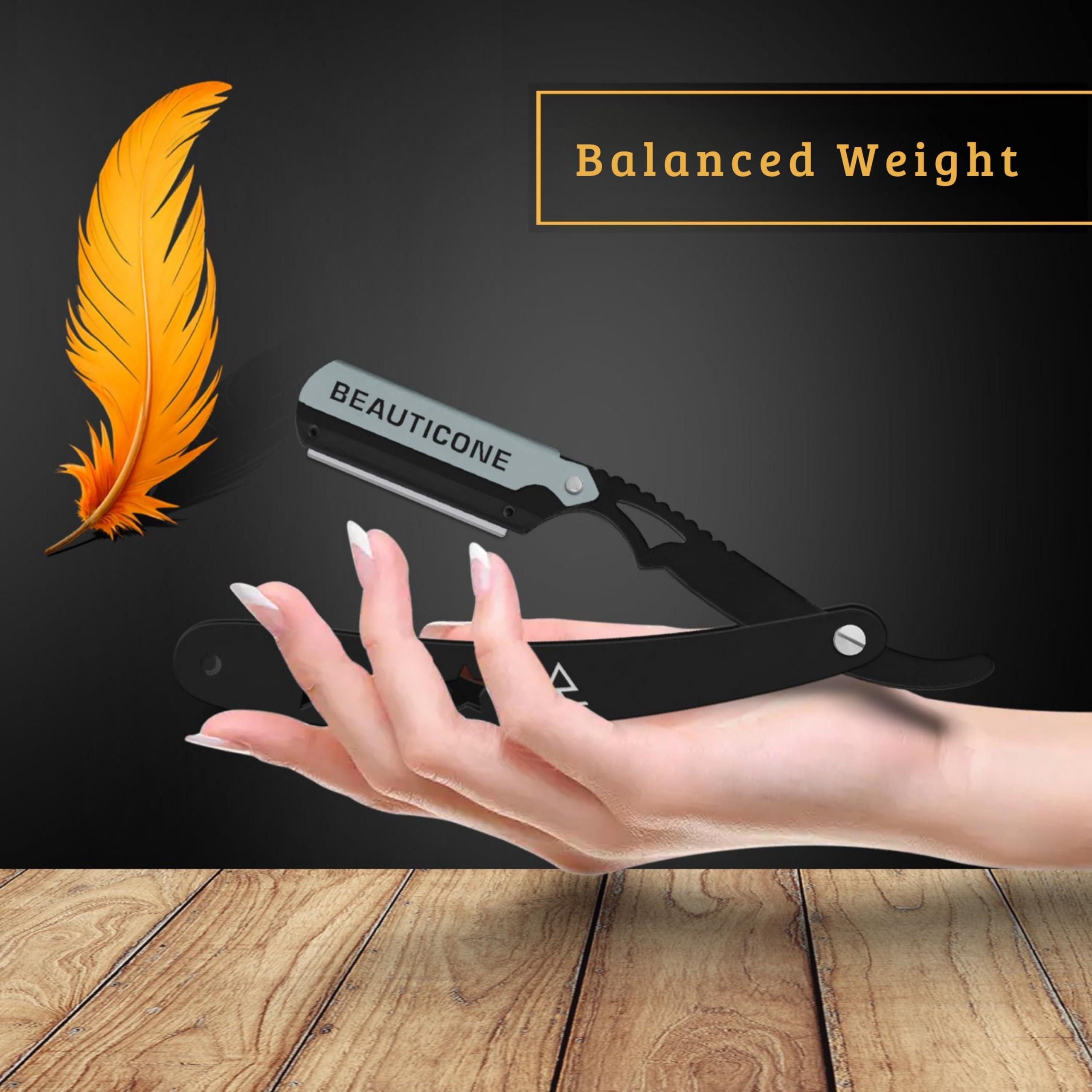 BEAUTICONE Straight Edge Razor for Men, Professional Straight Blade Men's Razors, Barber Shaving Knife for Beard, Single Edge Cutthroat Stainless Steel Razor (SwingLock)