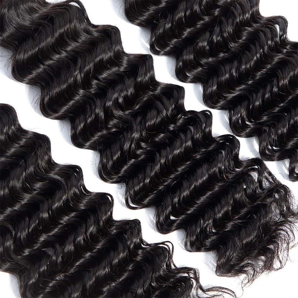 Mrladgo Deep Wave Bundles Human Hair 1 Bundle 14 Inch Brazilian Deep Curly Bundles 100% Unprocessed Virgin Human Hair Bundles Curly Deep Wave Bundles 100G Natural Black Color