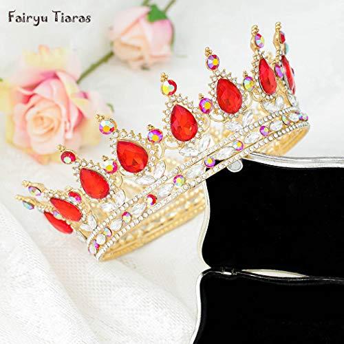 Fairyu Fairyu Baroque Queen Crowns and Tiaras Vintage Red Rhinestone Bride Wedding Crowns Bridal Tiaras Birthday Crown Headband Tiara for Women and Girls (Red)