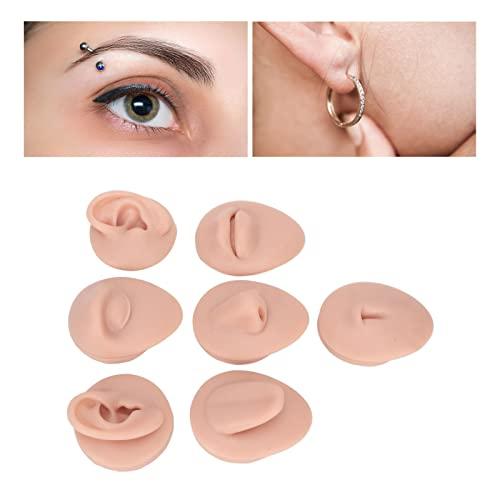 Dioche Soft Silicone Flexible Model Body Part Displays Set, Body Piercing Practice Model Simulation Ear Eye Nose Mouth Tongue and Belly Button Model for Novice Piercer (Medium Fleshcolor)