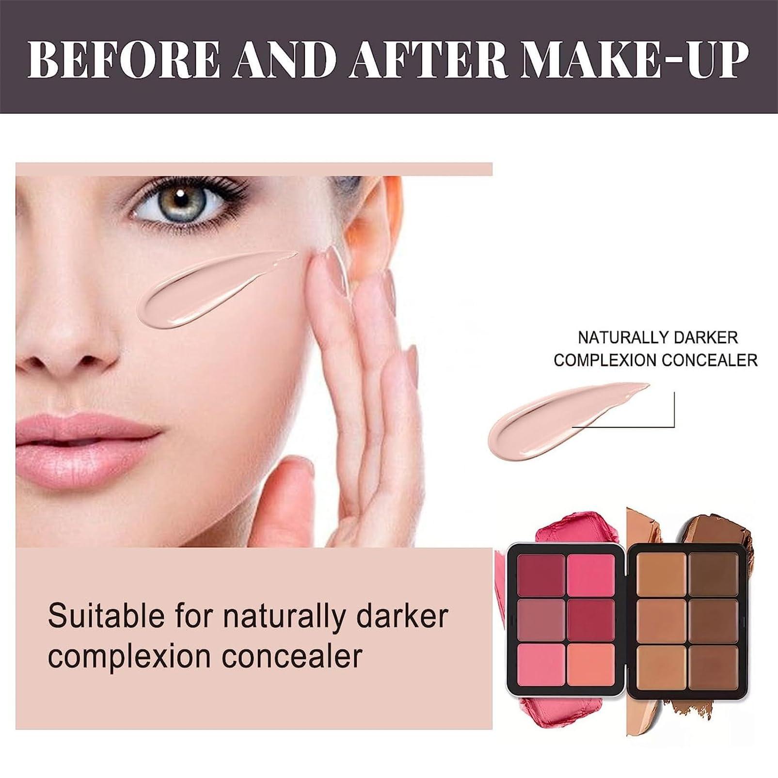 Yotfieot 12-Color Concealer & Blush Cream Palette, 2-In-1 Cream Blush Palette, Long-Wearing Full Coverage Makeup Full Coverage Makeup Highlight Blush Palette Face Cosmetics Makeup (12-E)