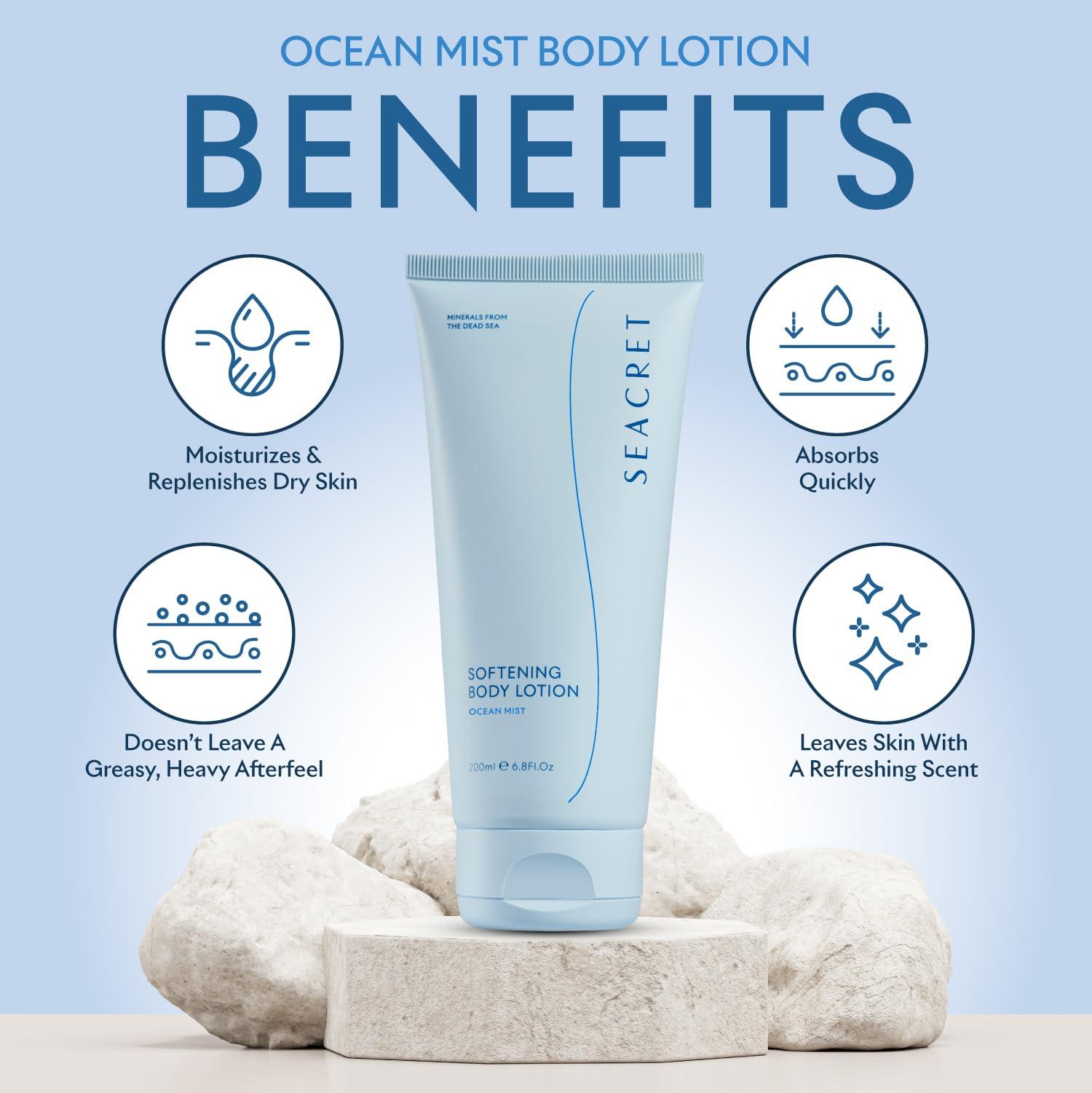 SEACRET SEACRET OCEAN MIST BODY LOTION: Daily Moisturizing Lotion with Dead Sea Minerals, Chamomile, Avocado Oil, Aloe Vera, Vitamin A & E for All Skin Types, 6.8 Oz