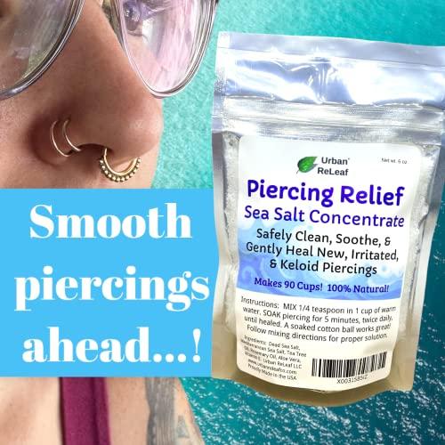 Urban ReLeaf Urban ReLeaf Piercing Relief Sea Salt Concentrate AFTERCARE 6 oz. Bag! Makes 90 Cups! Safely Clean, Soothe, Gently Heal Irritated & Keloid Bump Piercings. Dead Sea Salt, Tea Tree, Rosemary