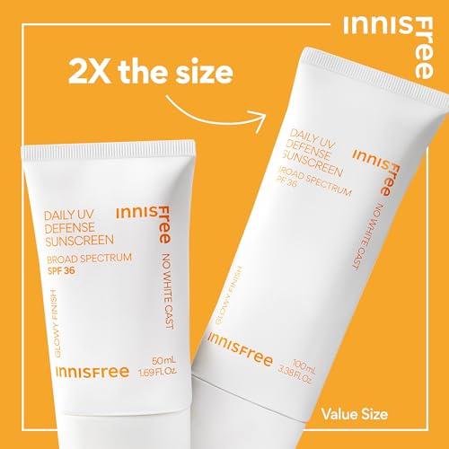 innisfree innisfree Daily UV Defense Sunscreen Broad Spectrum SPF 36 JUMBO, Invisible Korean Sunscreen for Face with No White Cast (Packaging May Vary)