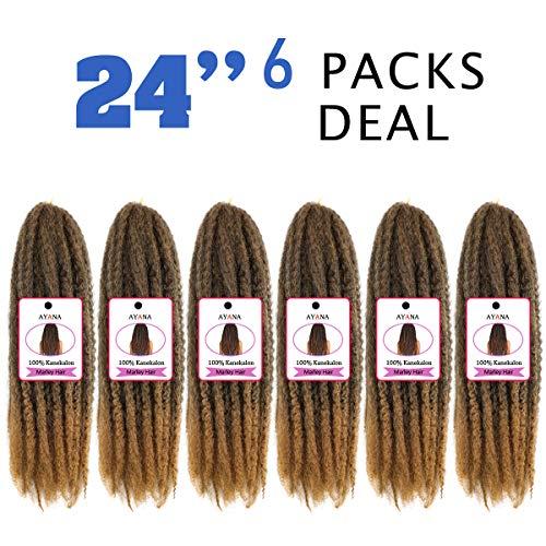 Ayana 6 Packs Marley Twist Braiding Hair 24 Inch Marley Hair Crochet Braids Long Afro Kinky Synthetic Kanekalon Fiber Marley Hair For Twists Braiding Hair Extensions (24inch, T27)