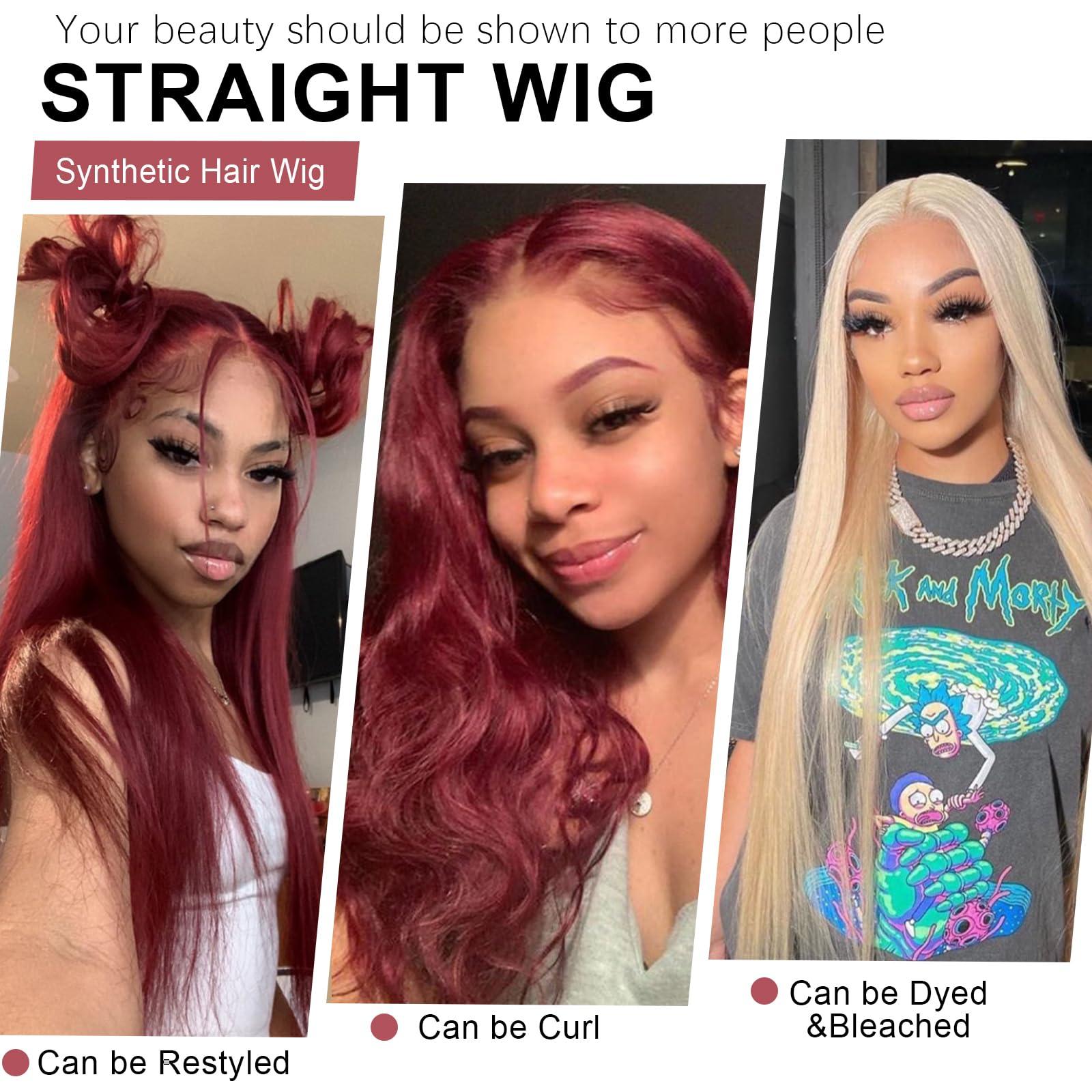 Xinran Xinran Wine Red Wigs For Women Long Straight Red Wig Middle Part Synthetic Wig Nature Looking Wine Red Wig 30 Inches for Cosplay Halloween Party