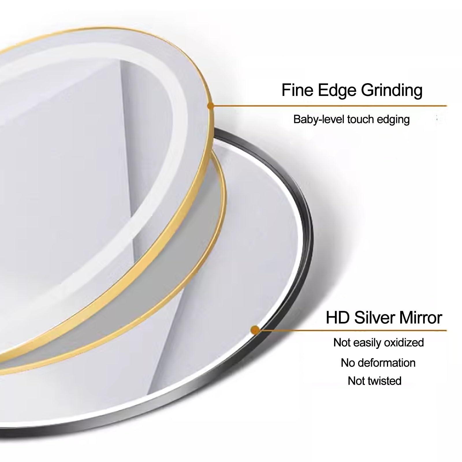 COMPR Mirror with Lights, Led Bathroom Mirror, Led Gold Frame Round Mirror, Wall Mounted Lighted Vanity Mirror, 3 Colors, Memory Function (Color : Gold, Size : 60cm)