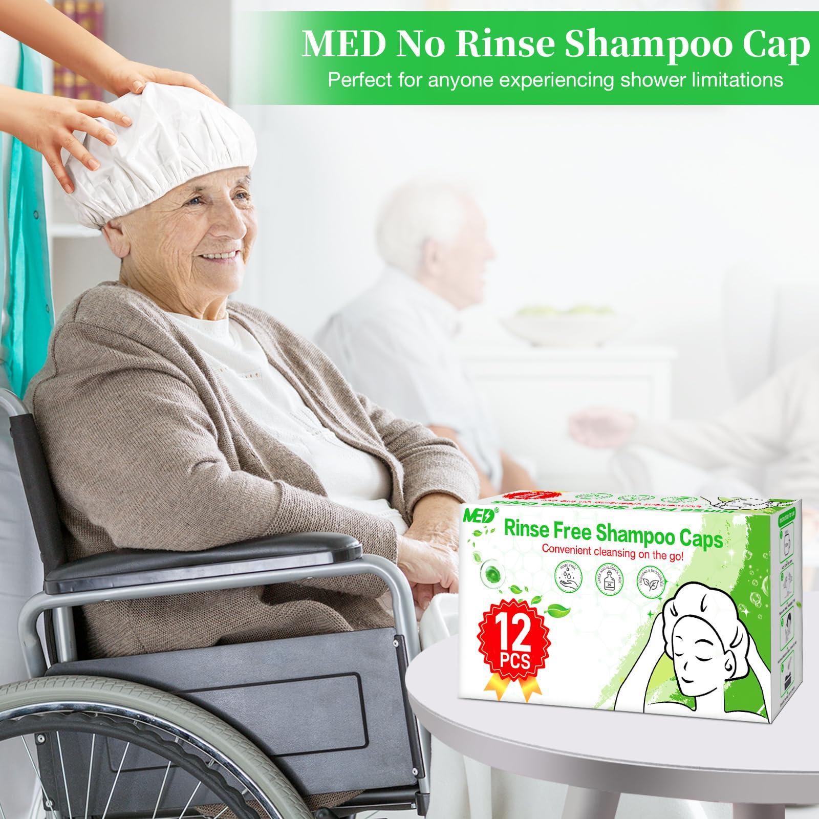 MED Shampoo Caps No Rinse Waterless Hair Washing Shower Caps 12 Packs for Elderly, Women, Hospital, Camping