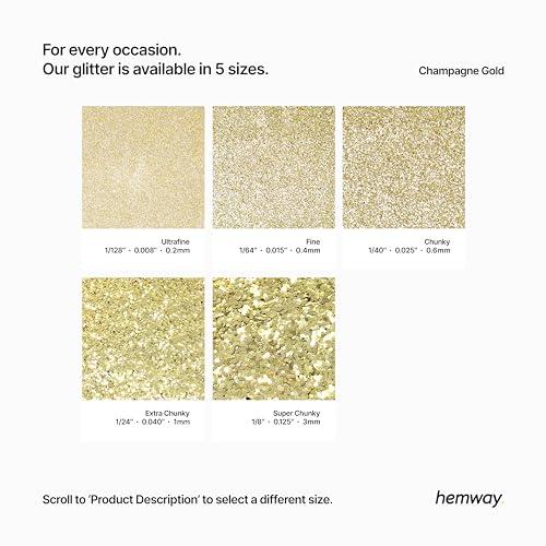 Hemway Hemway Eco Friendly Ultra Sparkle Glitter 100g / 3.5oz - Biodegradable Vegan Cosmetic Safe for Craft Face Hair Nail and Festival Makeup - Chunky (1/40" 0.025" 0.6mm) - Champagne Gold