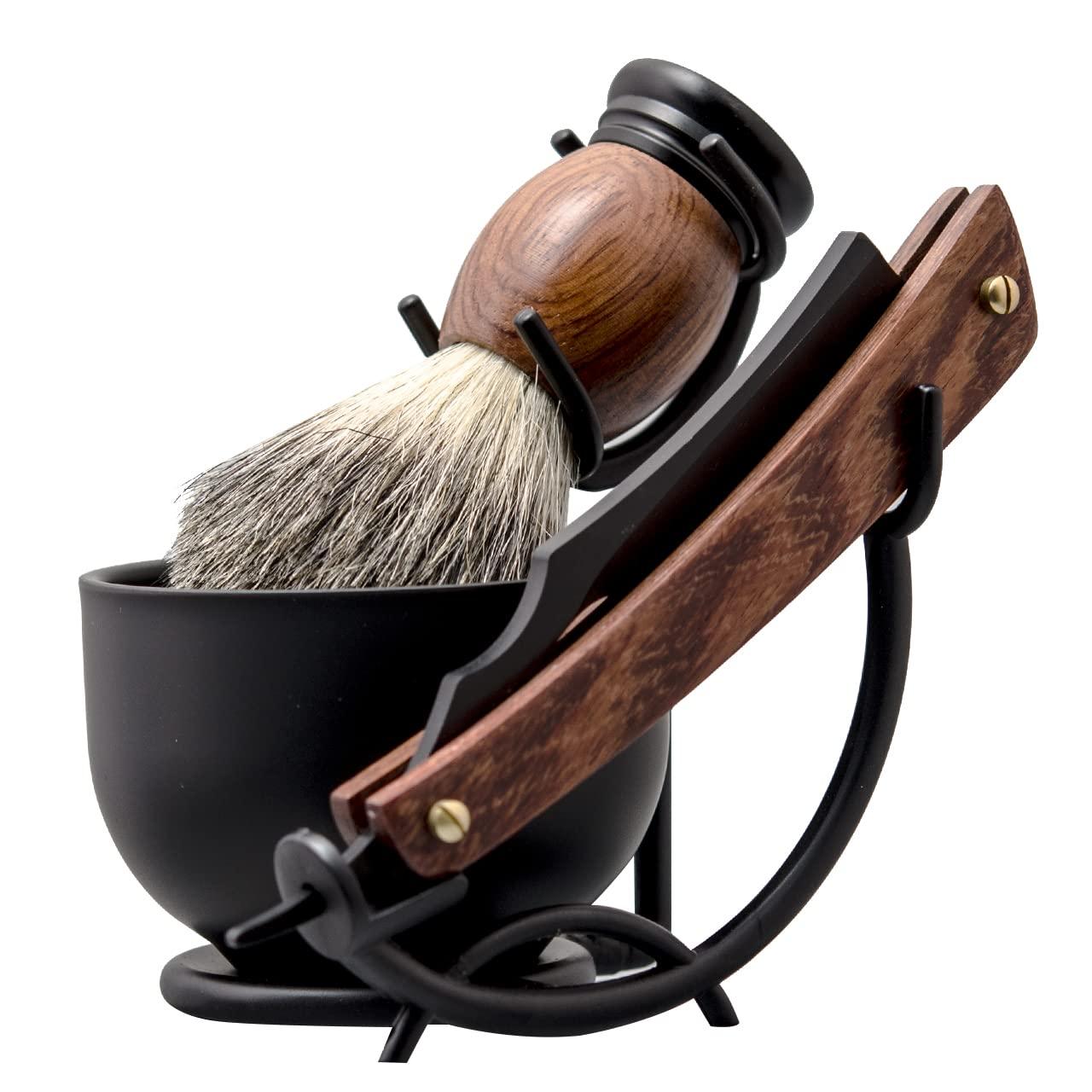 Grandslam Grandslam Shaving Straight Razor Kit, Steel Cutthroat Straight Razor With Leather Strop, Shaving Brush, Stainless Steel Shaving Bowl and Stand, Shaving Soap, Gift for Men