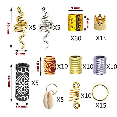 Glamer 150 Pieces Dreadlocks Loc Hair Jewelry for Women Braids Hair, Wood-Like Tube & Beads for Braiding Hair, Gold Hair Rings for Braids, Cute Hair Accessories Metal Snake